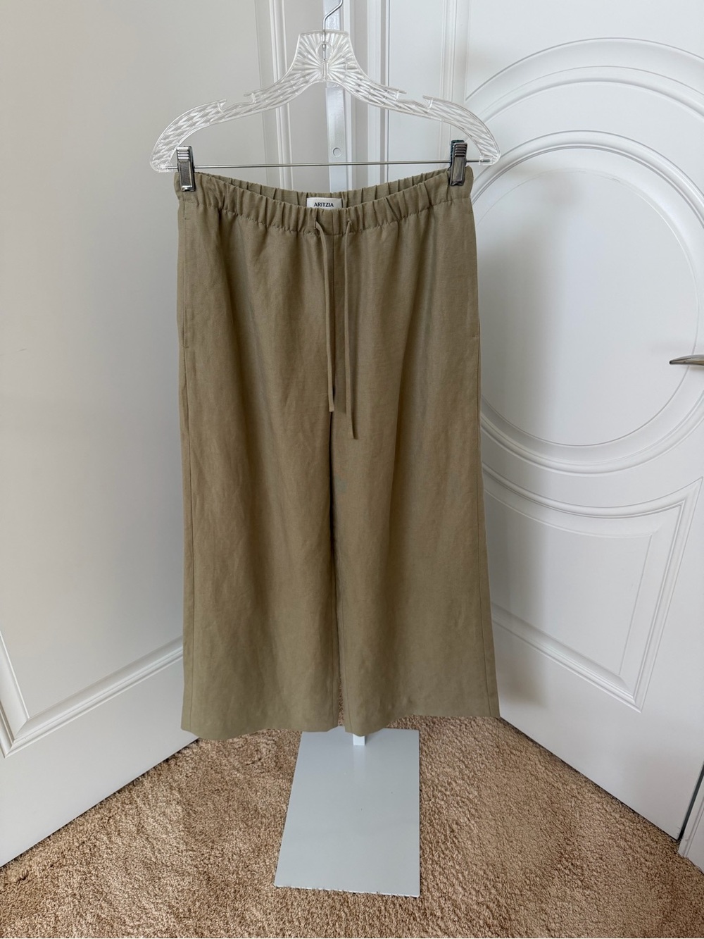 ARITZIA Olive Wide-Leg Drawstring Linen Pants